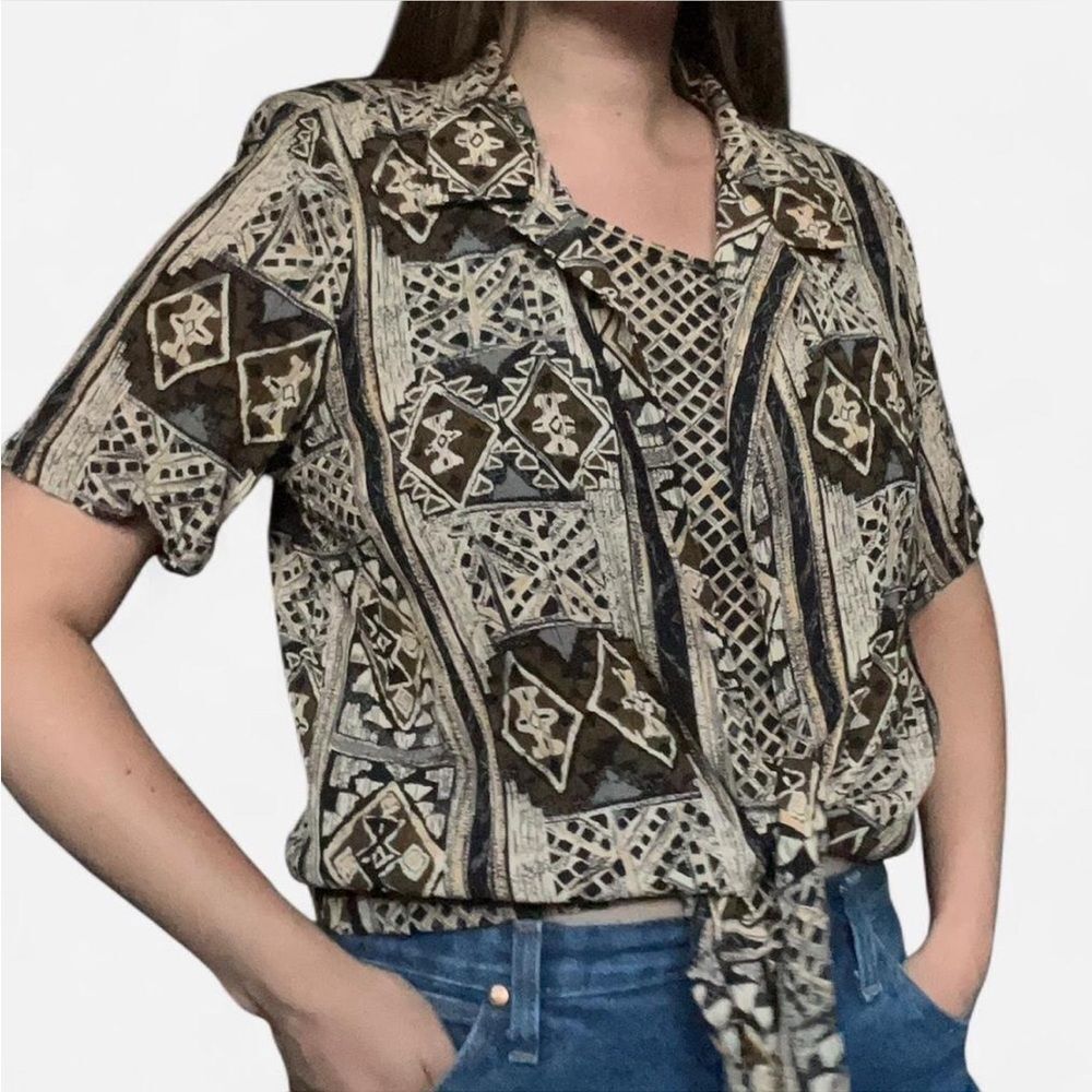 VTG 80s Alfred Dunner Geometric Button Down Shirt - petite 12